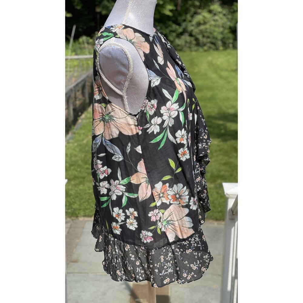 Megan Park Mixed Print Women’s Black Floral Gauzy Cotton Silk Ruffle Shirt Sz M - Picture 8 of 10